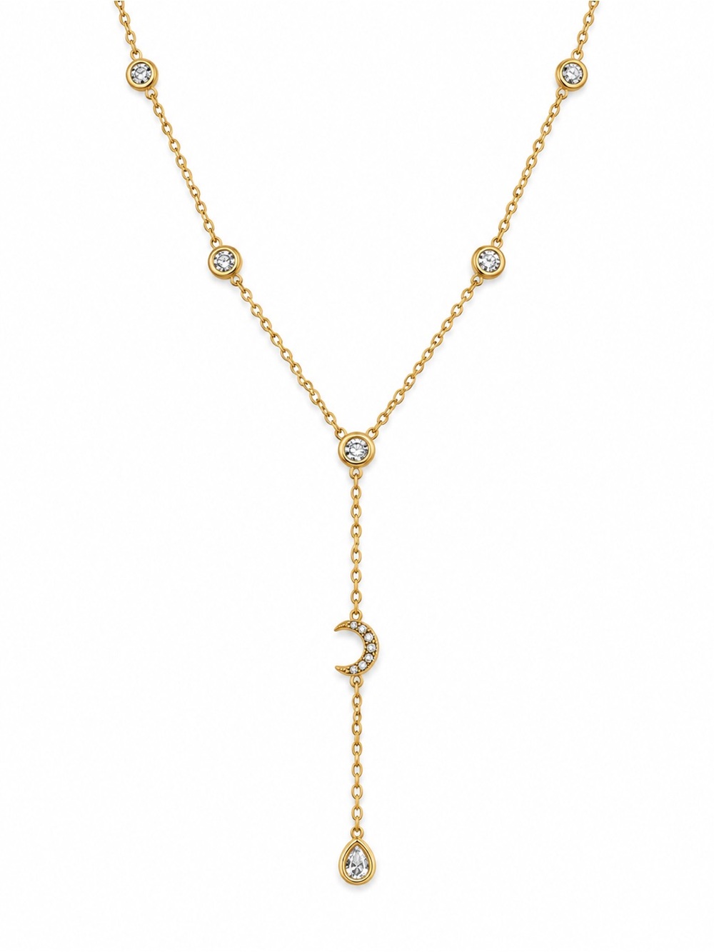 Bezel Moon Lariat Necklace